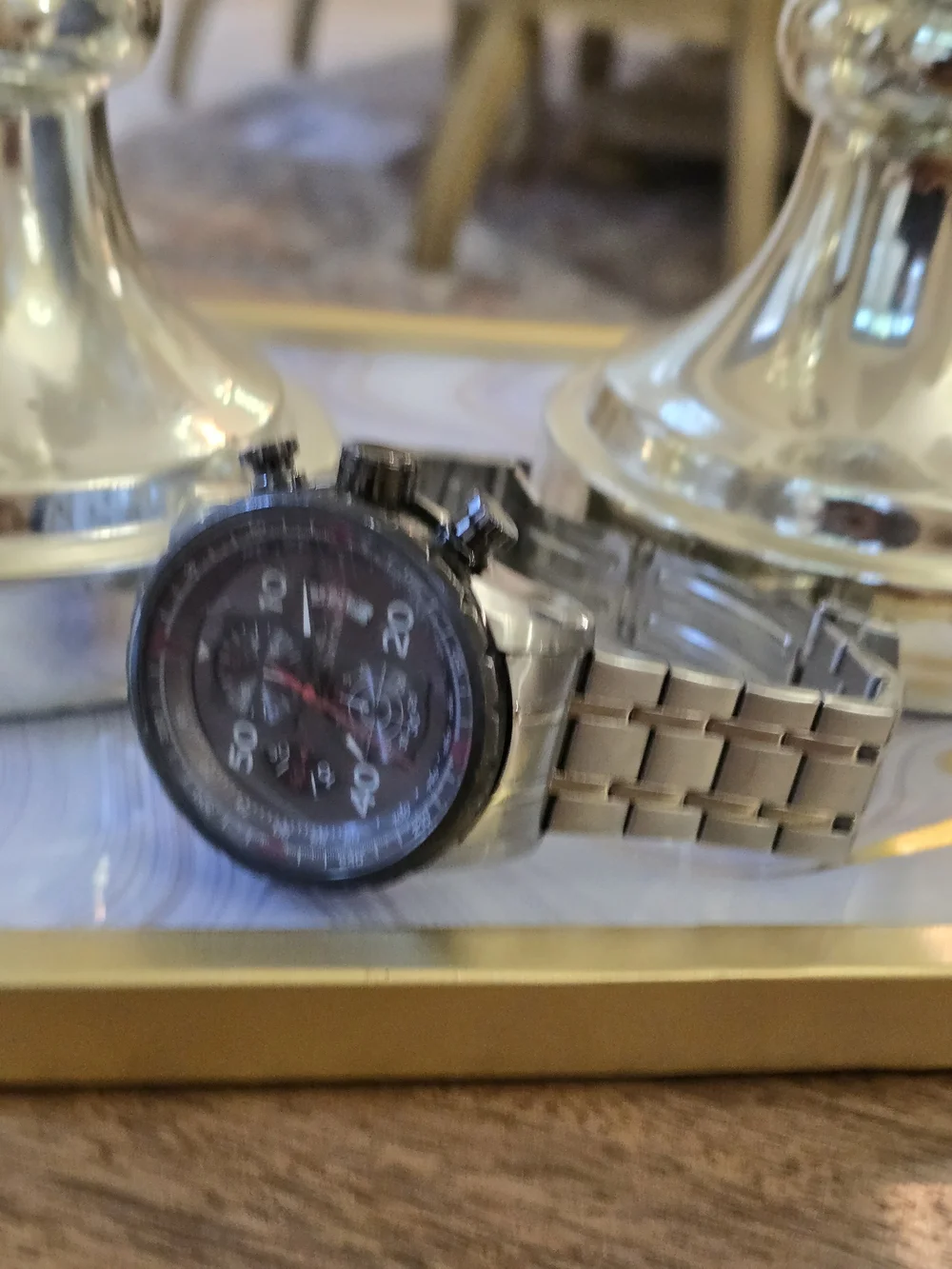 Invicta Men’s Black Chronograph Stainless Steel Watch Crown Damaged